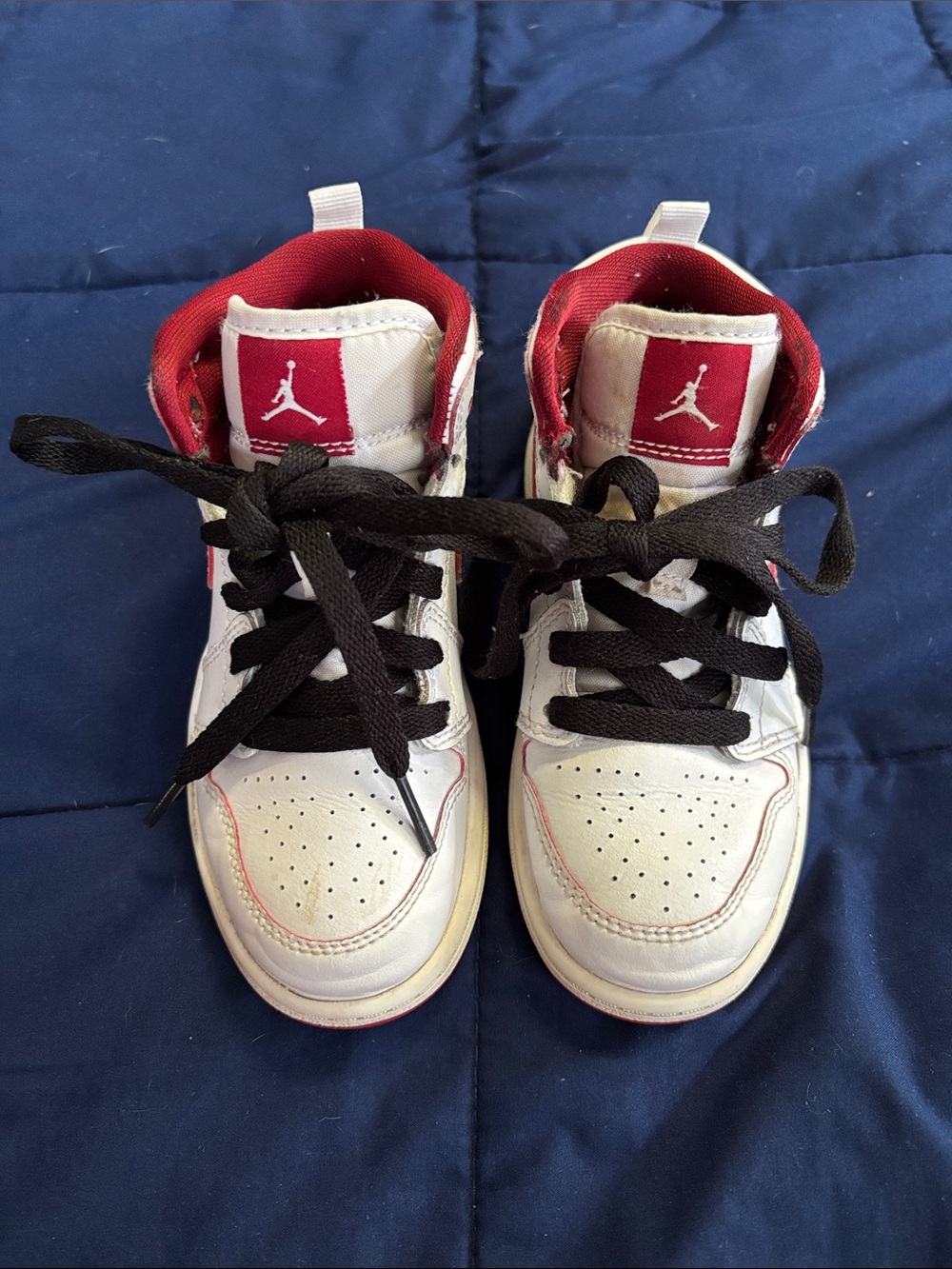 Jordan Kids White and Red High-Top Sneakers with Black Laces